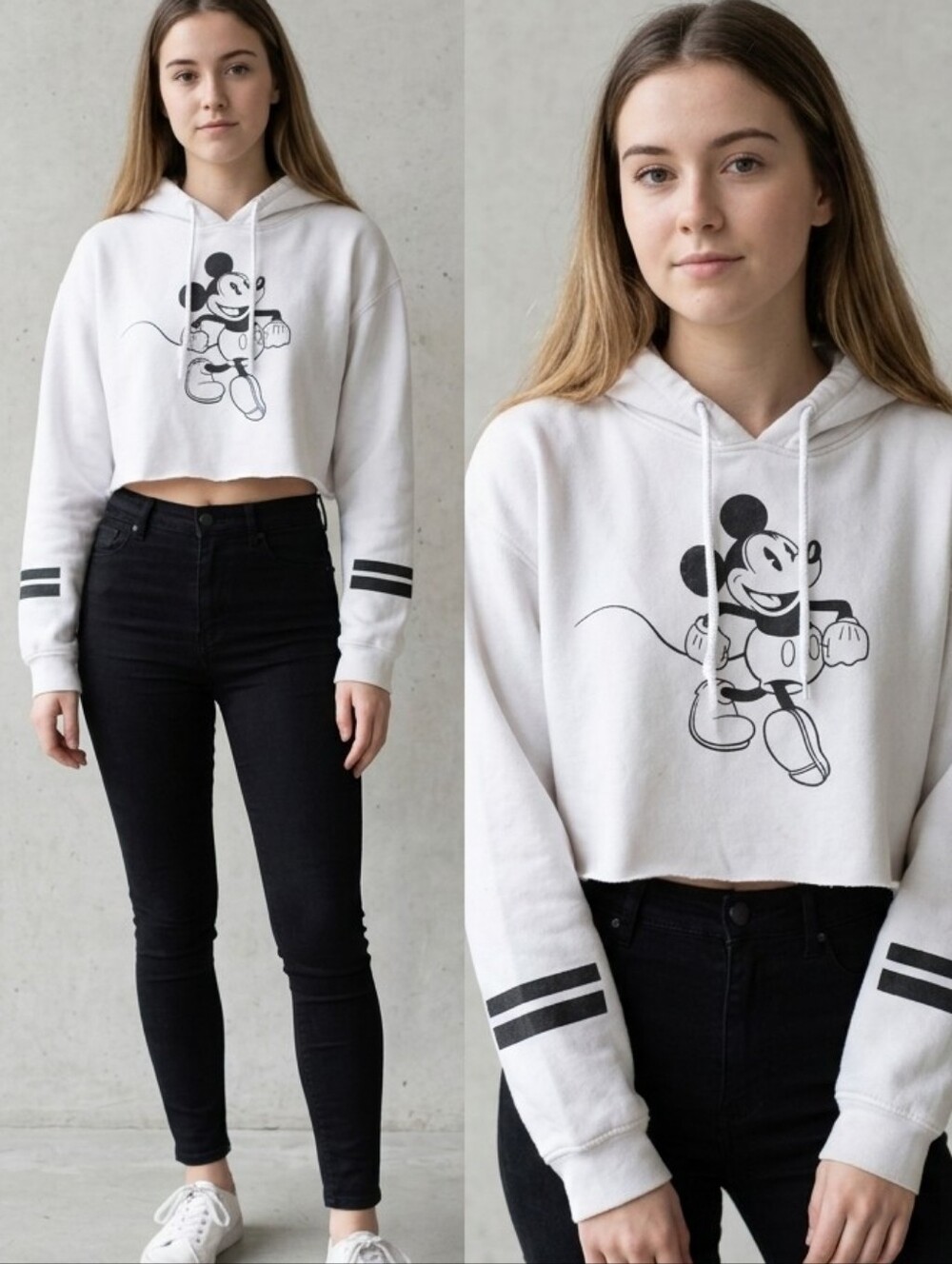 Missguided Disney Mickey Mouse Cropped Raw Hem Hoodie Sweatshirt Size Medium